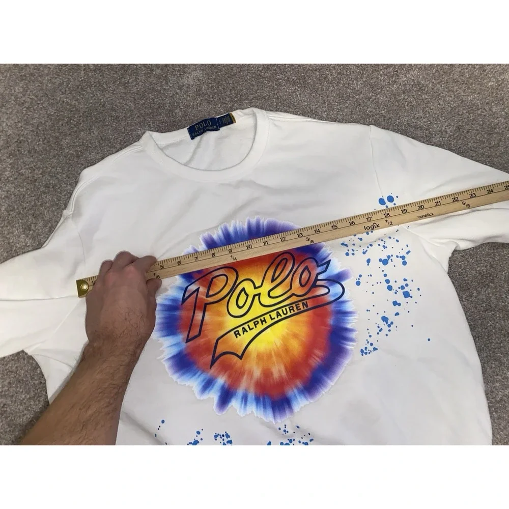 Polo Ralph Lauren Splatter Pattern Tie Dye Mens XL White Pullover Sweater Fleece